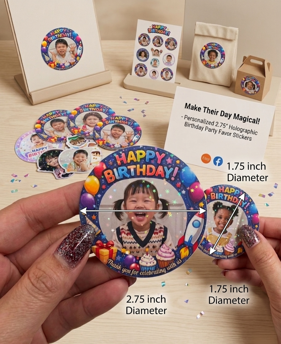 2.75 inch Circle Personalized Birthday Stickers x6